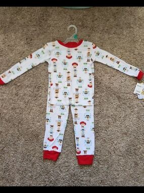 Disney White Pajama Set with Red Trim and Toy Character Print For Toddler Size 5